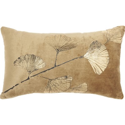 Mina Victory Luminescence Metallic Fan Flower Indoor 14" x 20" Beige/Gold Throw Pillow
