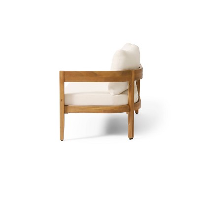 Brooklyn Teak and Beige 5-Person Outdoor Sectional Sofa Set