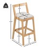 Set of 2 Rubberwood Indoor Bar Stools, 39‘’ Wood Bar Stools with Beige Upholstery Seat, Upholstered Bar Stools for Kitchen Home Bar - Koiai - 4 of 4