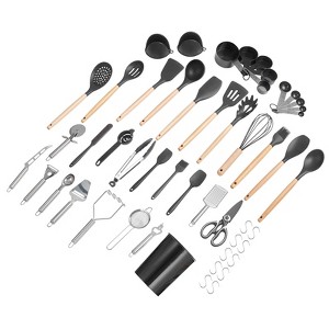 VEVOR Kitchen Cooking Utensils Set, 50 PCS Silicone Spatula Set with Holder, 428°F Heat Resistant Gadget Spoons Tools, Black - 1 of 4