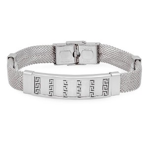 Steeltime Men's stainless steel mesh id bracelet with Greek key accent - 1 of 4