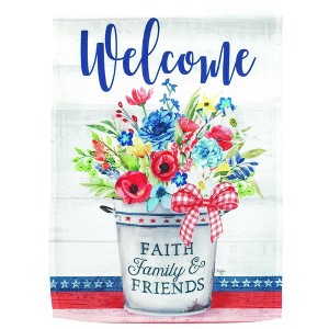 Magnolia Garden Welcome Faith Family Friends 13 x 19 White Polyester Outdoor Hanging Flag - 1 of 2