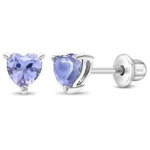 Girls' CZ Heart Solitaire Screw Back Sterling Silver Earrings - In Season Jewelry - 1 of 4