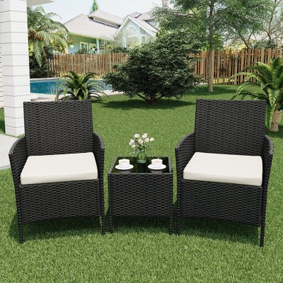 Patio Furniture Set 3 Pieces,Outdoor Patio Conversation Sets, PE Rattan Wicker Furniture Sets with 2 Chairs