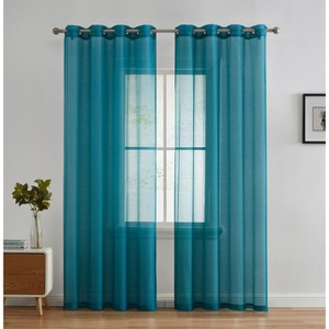 HLC.ME Semi Sheer Voile Light Filtering Transparent Window Curtain Grommet Panels - Set of 2 - 1 of 4