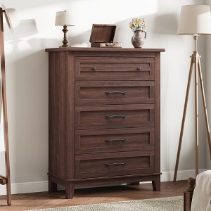 5 Dresser for Bedroom, 41" Tall Dresser, Vertical Drawer Dresser with Storage Freestanding, Wooden Closet Dresser Storage Chest for Bedroom, Walnut - 1 of 4