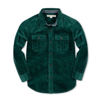 Image of Hope & Henry Boys' Long Sleeve Corduroy Button Down Shirt with Flap Pockets, Deep Green Cord, 3-6 Months