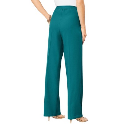 Roaman's Women's Plus Size Tall Wide-leg Bend Over Pant - 12 T, Green :  Target