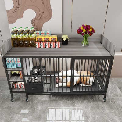 LAOTIES Large Rolling Pet Cage with Feeding Drawer And Storage Cabinet,Indoor Crate with Stainless Steel Bowls
