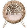 LAOTIES 20" Elevated Woven Rattan Cat Bed,Handwoven Banana Leaf Kitten Condo with Soft Cushion,Breathable And Sturdy - 4 of 4