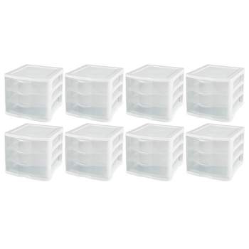Sterilite Clear Plastic Stackable Small 3 Drawer Storage System for Home  Office, Dorm Room, or Bathrooms, White Frame, (6 Pack)