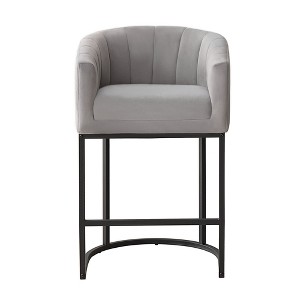Hyleory Luxury Velvet Bar Stool - Plush Fixed Design with Sleek Curved Metal Legs - 1 of 4