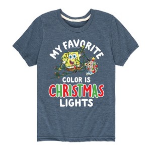 Boys' - SpongeBob SquarePants - My Favorite Color Is Christmas Lights Short Sleeve Graphic T-Shirt - 1 of 4