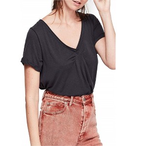 Free People Womens Solid Pullover Blouse, Black, Small - 1 of 1