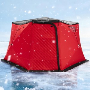 AMERLIFE Insulated Pop-Up Ice Fishing Tent, 3-Layer Oxford Fabric Ice Shanty with Waterproof Cover, Chimney Vent, Anchors, Ropes, and Carry Bag - 1 of 4