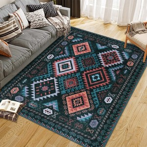 Area Rugs for Living Room Washable Neutral Geometric Low Pile Non-Slip Soft Print Pattern Rug Bedroom Dining Room - 1 of 4