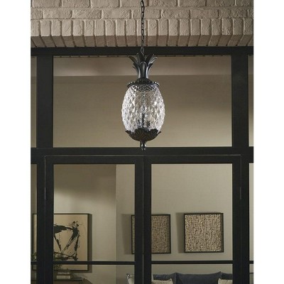 Lanai Matte Black Pineapple Glass Outdoor Hanging Lantern