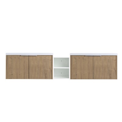 Vynxaria 84 Inch Soft Close Doors Bathroom Vanity With Sink, Two Small Storage Shelves, 24" and 12" Combination Cabinet