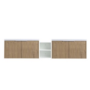 Vynxaria 84 Inch Soft Close Doors Bathroom Vanity With Sink, Two Small Storage Shelves, 24" and 12" Combination Cabinet - 1 of 4