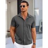COOFANDY Men Button Up Short Sleeve Muscle Fit Stretch Dress Shirt Summer Casual Stylish Wrinkle Free Camp Tops Grey - 3 of 4