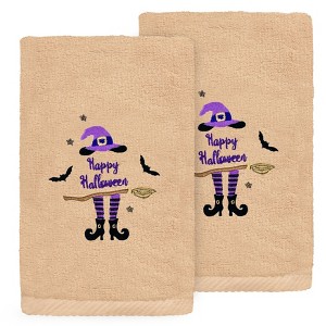 Linum Home Textiles HAT-BROOM-LEGS - Embroidered Luxury 100% Turkish Cotton Hand Towels (Set of 2) - 1 of 3