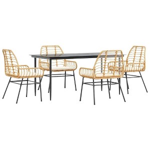 vidaXL 5-Piece Patio Dining Set - Brown PE Rattan Outdoor Furniture w/Tempered Glass Table for Garden, Backyard, and Deck - Includes Cushions - 1 of 4