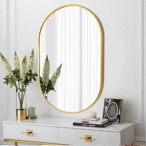 ALEXOUN 20"X28" Capsule Rounded Rectangle Bathroom Mirror with Metal Frame Anti-Rust – Vertical & Horizontal for Bathroom, Entryway, Bedroom (Gold) - 1 of 4