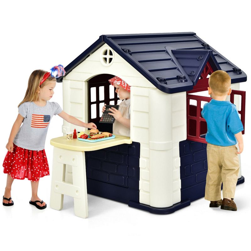 Costway Kid's Playhouse Games Cottage w/ 7 PCS Toy Set & Waterproof Cover, 1 of 11