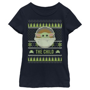 Girl's Star Wars The Mandalorian Ugly Christmas The Child Frog T-Shirt - 1 of 3