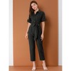 Allegra K Women's Short Sleeve Collared Solid Color Button Down Tie Waist Cargo Jumpsuit - 3 of 4