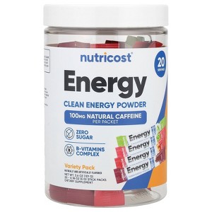 Nutricost Energy, Clean Energy Powder, Variety Pack, 20 Stick Packs, 0.18 oz (5 g) Each - 1 of 3