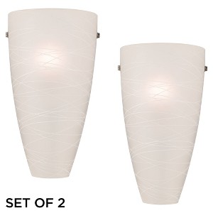 Possini Euro Design Modern Wall Light Sconces Set of 2 White Striped Glass Pocket Hardwired 13 1/4" High Fixture Bedroom Bathroom - 1 of 4
