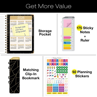 Global Printed Products Hardcover CY 2025 Fashion Planner - 5.5"x8" (Black Gold Triangles (FOIL))