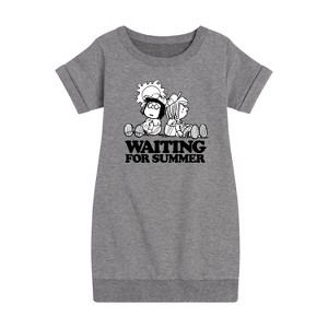 - Peanuts - Marcie & Peppermint Patty Waiting for Summer Dazed Graphic Short Sleeve Fleece Dress - 1 of 4