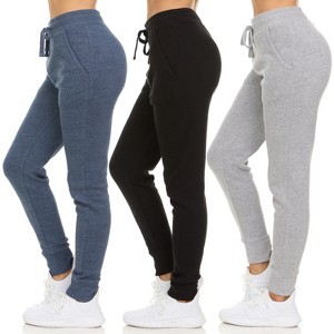 Womens Running Workout Fleece Joggers Sweatpants with Pockets and Elastic Cuff, Pack of 3 Up to XXL - 1 of 4