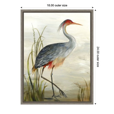 Grey Heron Framed Canvas Wall Art with Graywash Frame