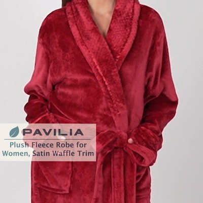 Lavender Plush Fleece Robe with Satin Trim and Waffle Cuff