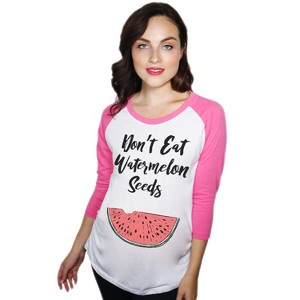 Maternity Raglan Don’t Eat Watermelon Seeds Funny Pregnancy Baseball Tee - Crazy Dog Maternity Raglan - 1 of 4