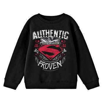 Superman Authentic Proven Distressed Graphic Crew Neck Long Sleeve Black Youth Tee