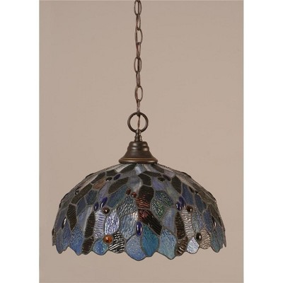 Toltec Lighting Any 1 - Light Pendant in  Dark Granite with 16" Blue Mosaic Art Glass Shade