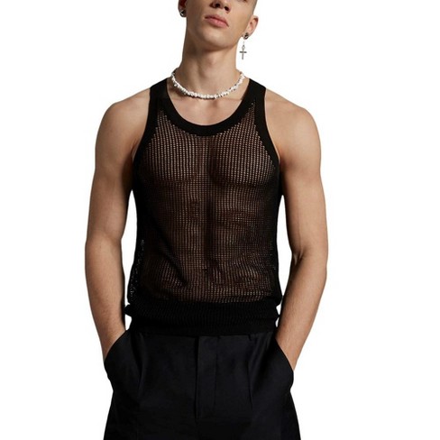 Men s Mesh Tank Top Fishnet Fitted Sleeveless Muscle Round Neck Top Target