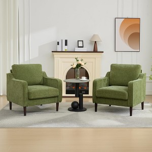 Mid-Century Accent Chair Set of 2, Modern Comfy Living Room Chairs,Linen Fabric Upholstered Armchair,Reading Side Chair, Single Sofa - 1 of 4