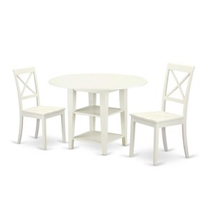 HomeStock 3-Piece Linen White Finish Round Solid Wood Top Dining Table Set - 1 of 4