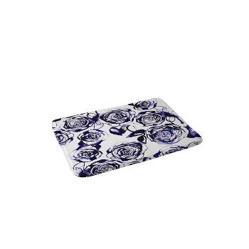 24" x 36" Inky Roses Bath Rug Blue - Deny Designs: Plush Memory Foam, Non-Slip, Machine Washable