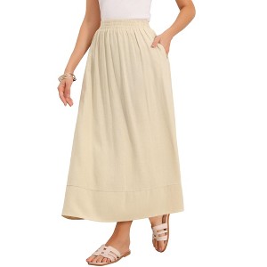 INSPIRE CHIC Women's Linen Summer Casual High Elastic Waist A-Line Midi Skirts - 1 of 4