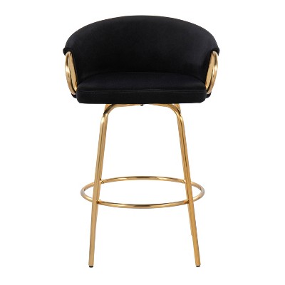 Black Velvet and Gold Metal Swivel Counter Stools, Set of 2
