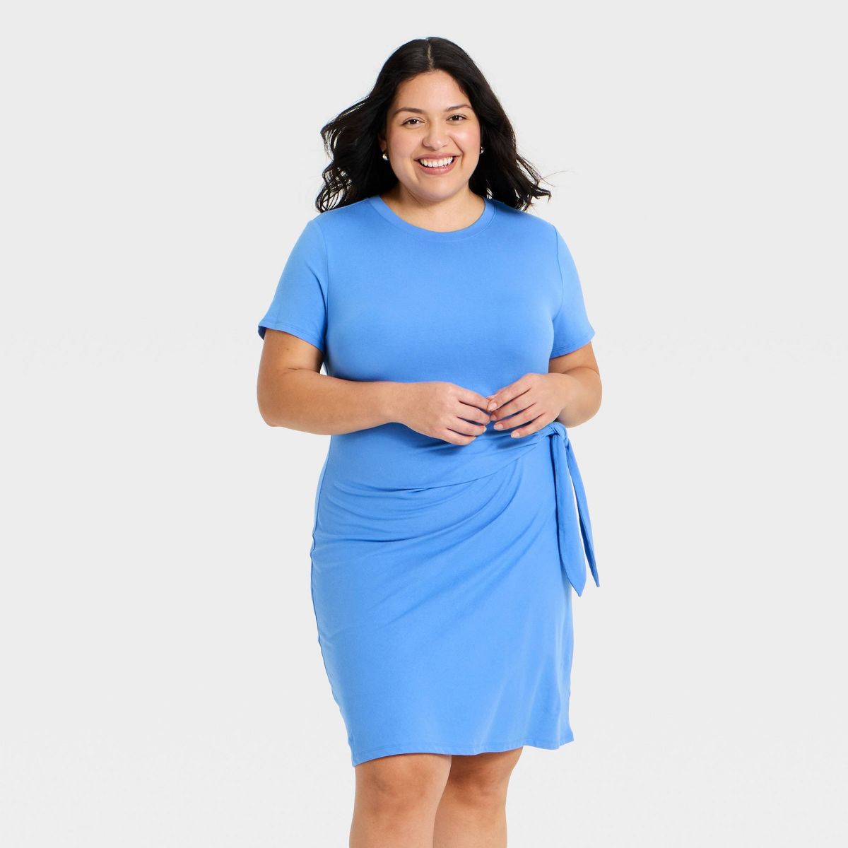 Women's Short Sleeve Tie-Front Knit Mini Dress - A New Day™ - thumbnail 7