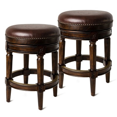 Maven Lane Pullman Upholstered Backless Kitchen Stool with Vegan Leather Cushion Seat, Set of 2