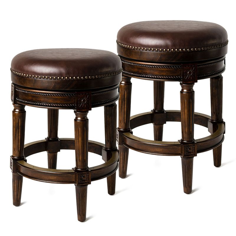 Maven Lane Pullman Upholstered Backless Kitchen Stool with Vegan Leather Cushion Seat, Set of 2, 1 of 9