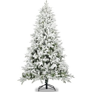 Gulches Unlit Snow Flocked Artificial Hinged Pine Christmas Tree - 7ft, White Realistic Tips, 1100 Branches, Metal Stand - 1 of 4
